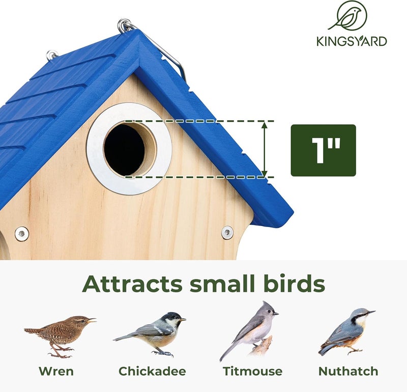 Kingsyard Wooden Wren House with Predator Guard, Bird Nesting for Outdoor, Garden Patio Nest Box Birdhouse for Wild Bird Watching, Royal Blue - Image 5